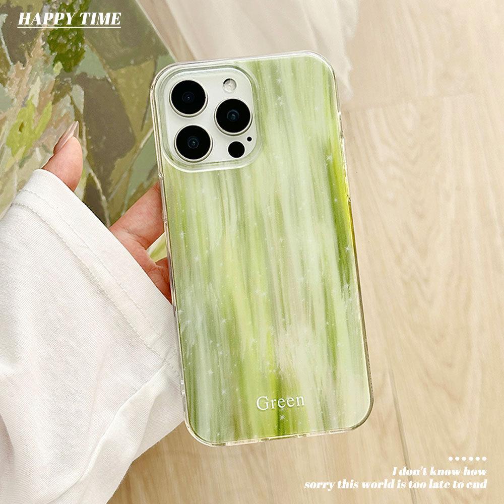Simple Green Small Fresh IMD Mobile Phone Case for Women Suitable for Apple 16 Promax Creative IPhone 15 Protective Case