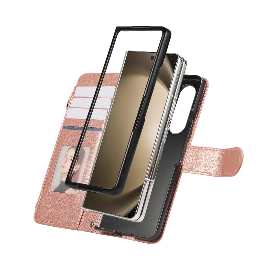 For Samsung Galaxy Z Fold7 5G Case Multi Card Slots Zipper Leather Phone Cover with Wrist Strap