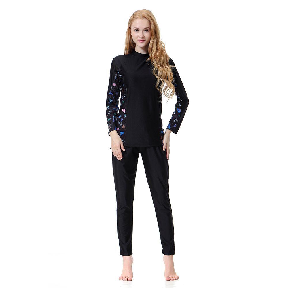 Costume da bagno musulmano da donna taglie forti con cuffia, costume da bagno con stampa musulmana, 3 pezzi, abbigliamento da spiaggia, costume da bagno da donna ad alta elasticità e conservatore