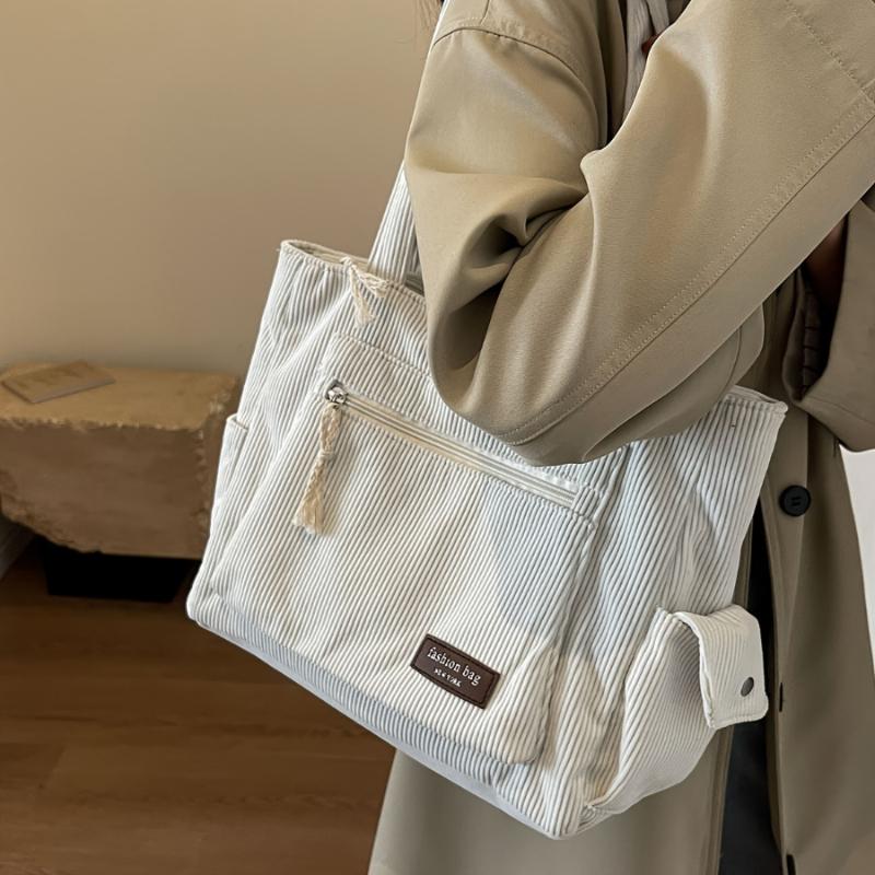 Woman Corduroy Handbag Large Capacity Versatile Shoulder Bag College Student Classroom Classroom Bag Tote Bag Multi Functional Commuting Bag