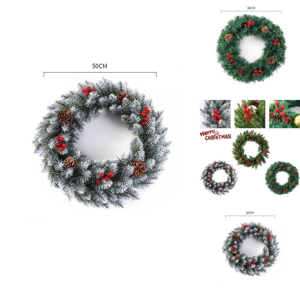 Festive 11.8-23.6in Snowy Red Ribbon Berries Pine Cone Christmas Wreath Xmas Gift