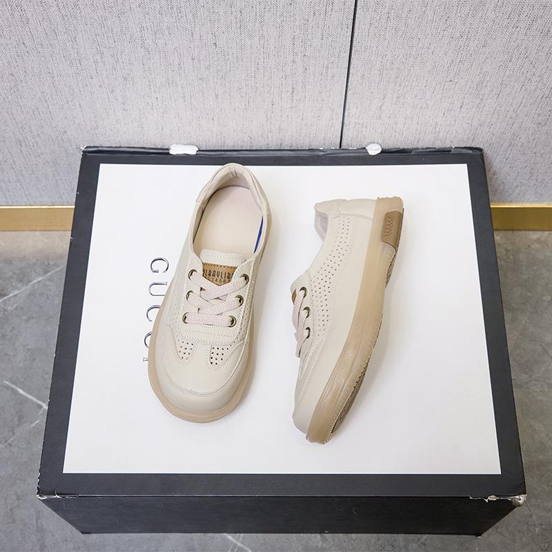 

Летние полые маленькие белые туфли женские на толстой подошве на шнуровке дышащие повседневные туфли женские на плоской подошве с мягкой подошвой кожаные женские 40