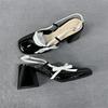 Womens Mary Jane Shoes Black Patent Leather Female Sandals Back Straps with  Bowknot