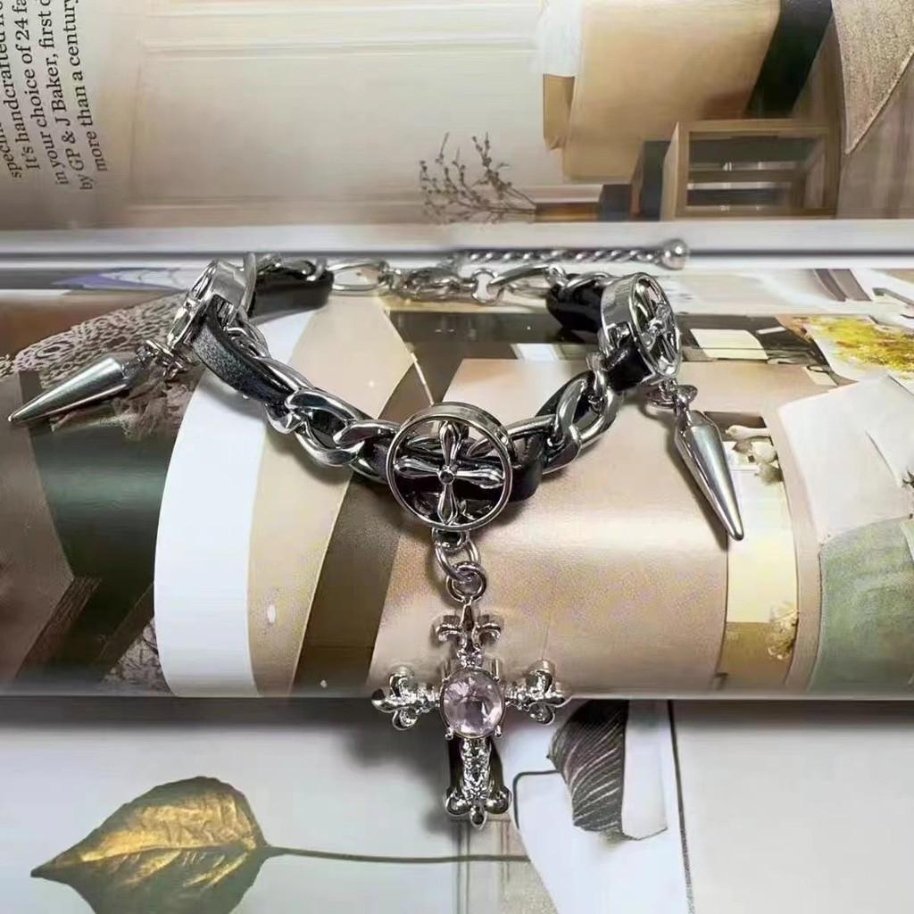 Trendy Cross Rhinestone Choker Necklace And Bracelet Set For Women Punk Style Gothic