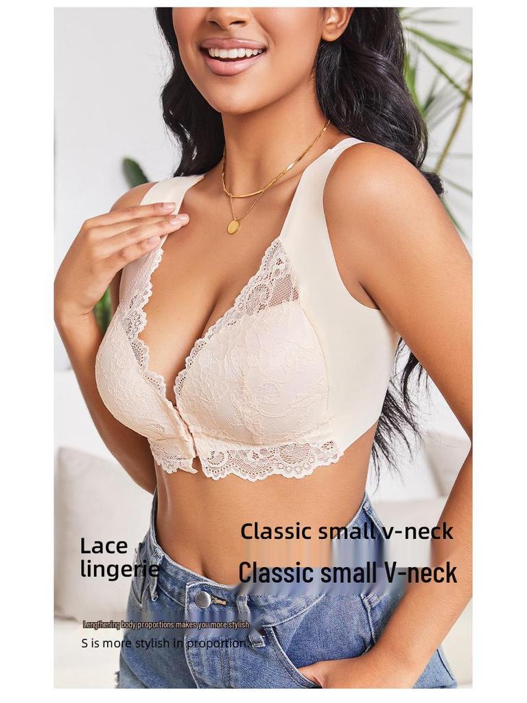 Sutien cu cataramă frontală din dantelă europeană și americană cu design elegant pe spate - Lenjerie intimă pentru femei plus size