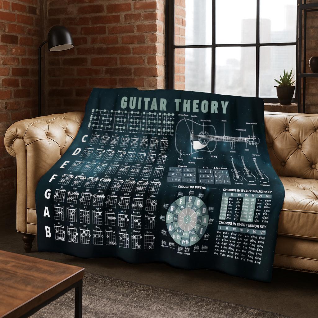 Guitar Bass Chords Theory Chart Music Flannel Blanket Soft Warm Blanket For Bedroom Room Living Room Bed Travel Camping Picnic