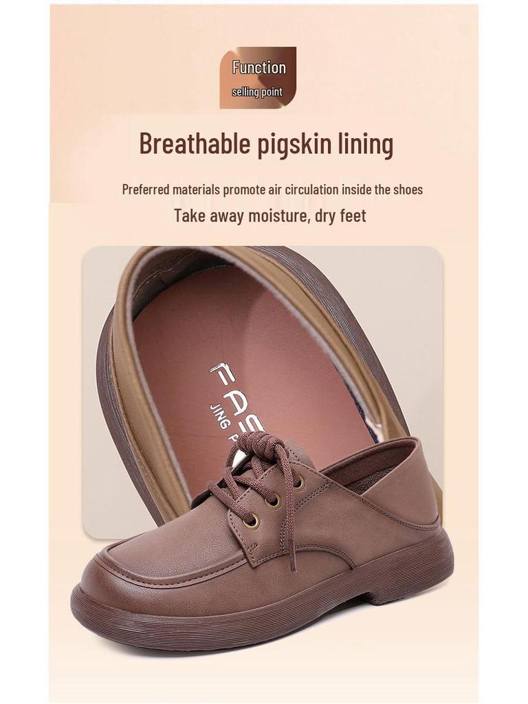 Genuine Leather Non-Slip Soft Sole Loafers for Middle-Aged & Elderly Women - Casual Spring & Autumn Style