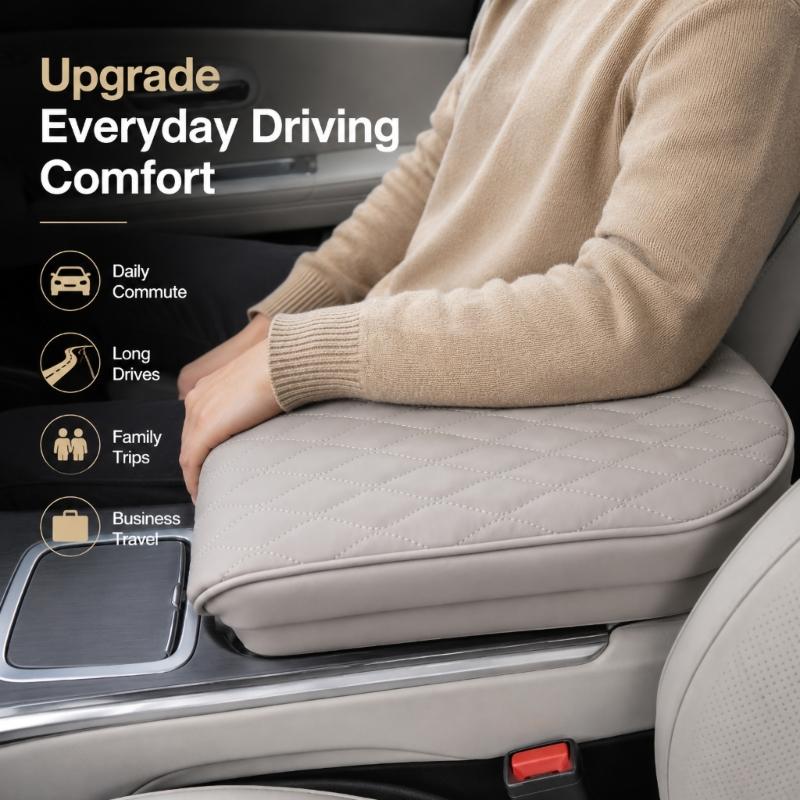 Center Console Armrest Cover Pad for, Quilted Lid Pad for Daily Driving Comfort and Wear Guard