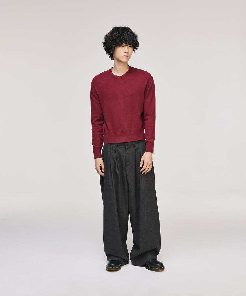 SIGNATURE Crop V-Neck Knit [Wine]