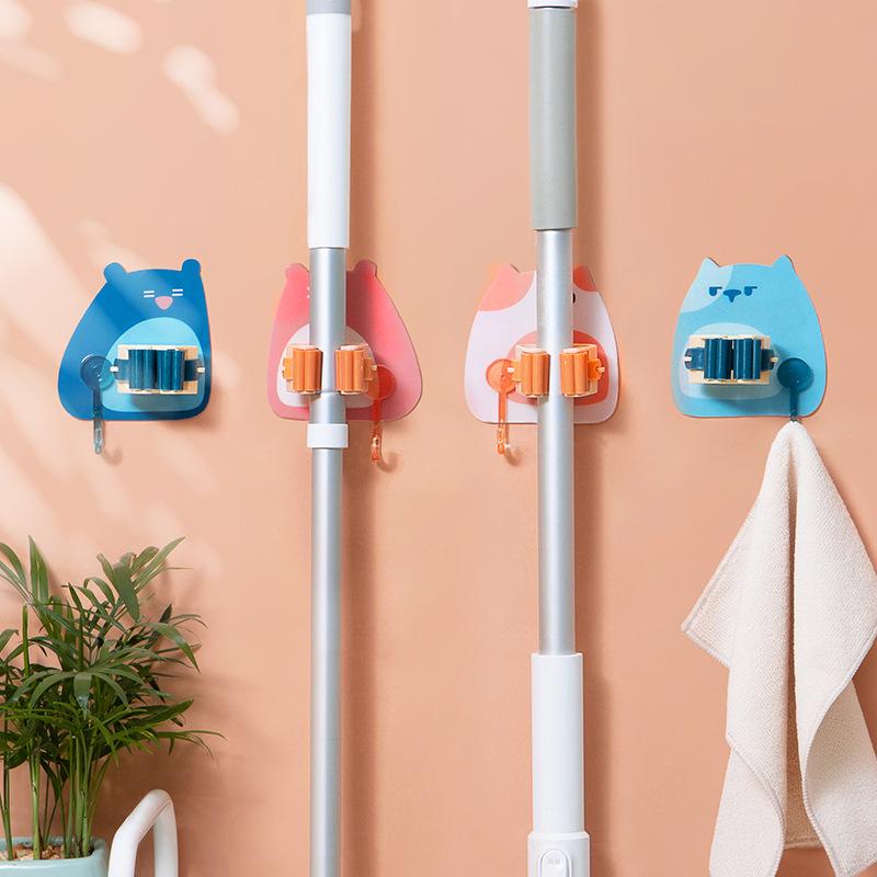 Mop Hook Without Punching Wall Mounted Toilet Broom Storage Rack