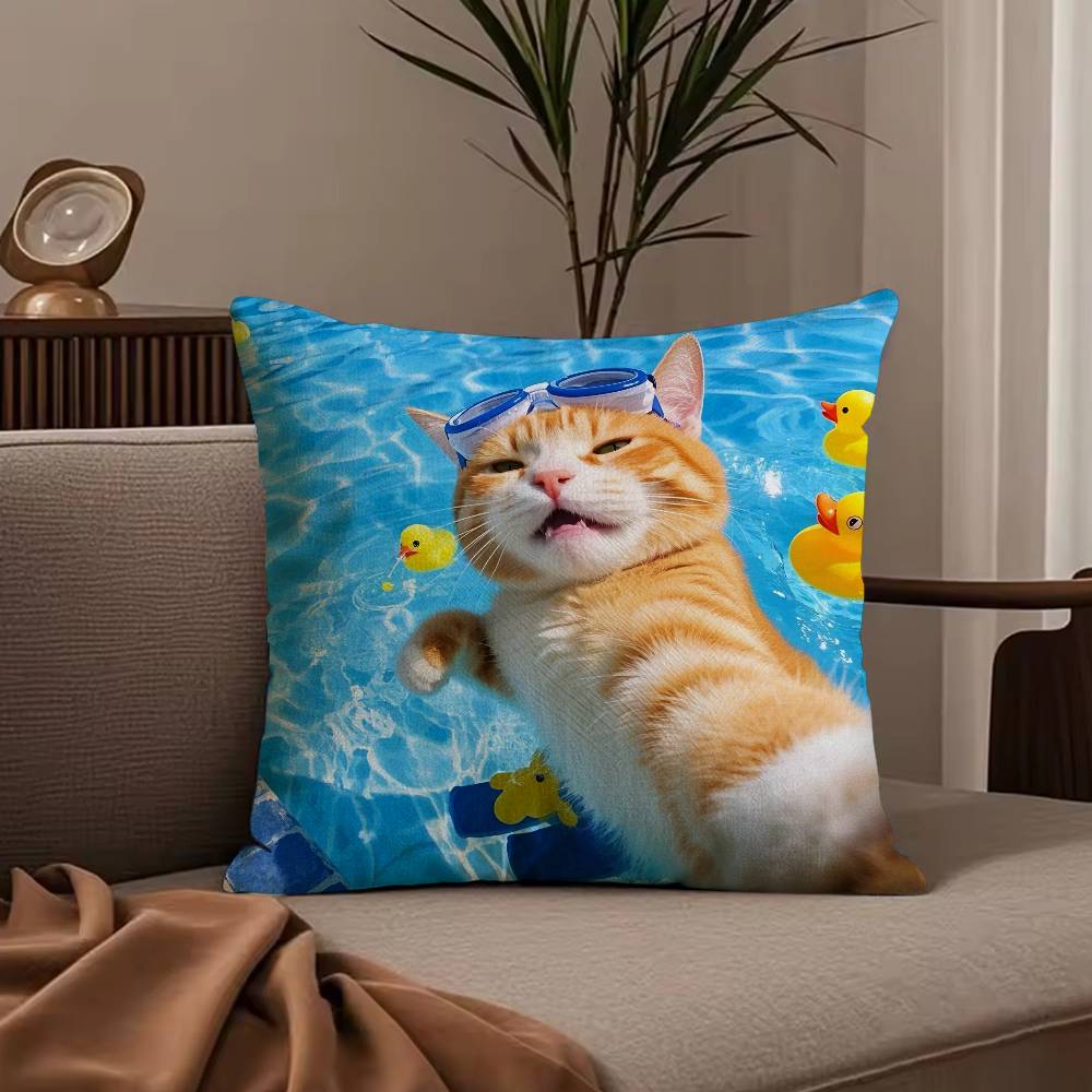 Funny Anime Cat&Dog Pillow Case Anti-dustmite Pillowcase Invisible Zipper Silky Short Plush Sofa Cushion Cover