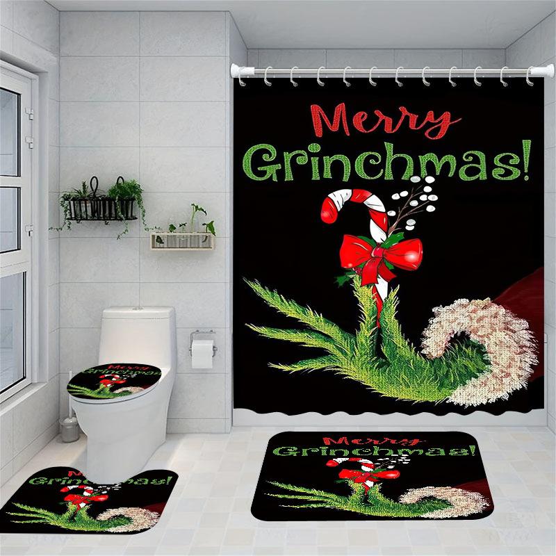 Christmas Series Shower Curtain Digital Printing Bathroom Shower Curtain Four-Piece Polyester Shower Curtain