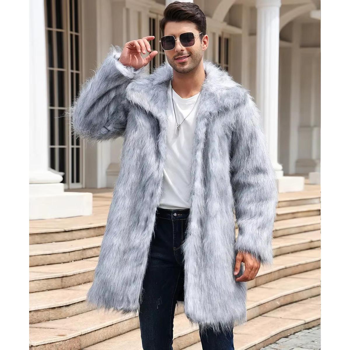 

Чоловіча куртка зі штучного лисиці, зимове товсте пухнасте пальто з довгим рукавом, теплий кудлатий верхній одяг, розкішна хутряна подовжена куртка, чоловічі куртки-бонтажі XXXL
