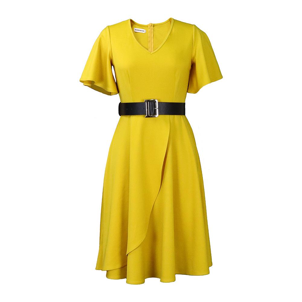 2025 Summer Women's Solid Color V-Neck Slimming Dress: Elegant and Fashionable