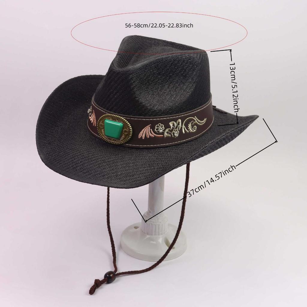 Popular European and American Classic Hard Top Western Cowboy Hat Men's and Women's Fashion Big Eaves Solid Color Cowboy Straw Hat