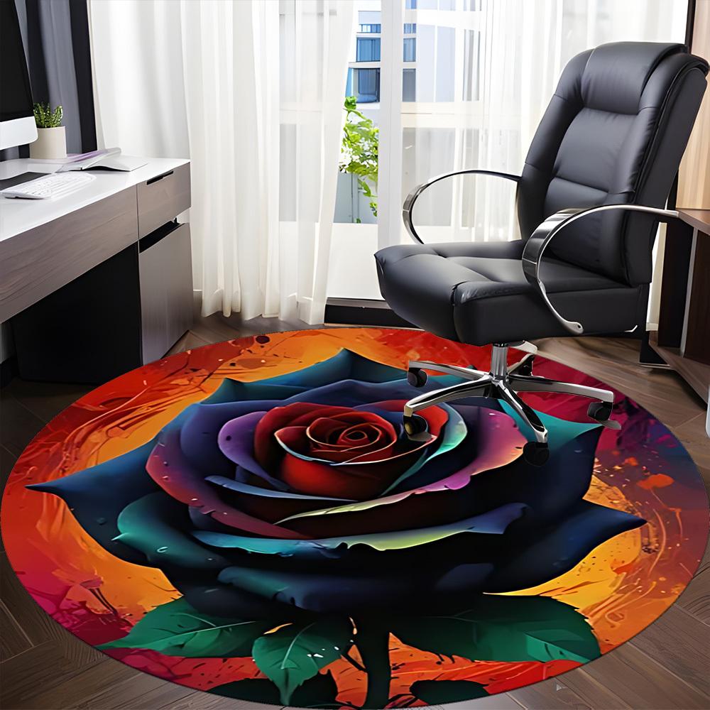 1pc Rainbow Rose Office Round Area Rug, Mat Suitable ForOffice, Under Office Chairs Bedroom Living Room Home Decor, Room Deco