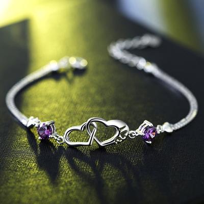 Romantic Double Heart Bracelet Women Wedding Crystal Bracelets Pulseras Fine Jewelry