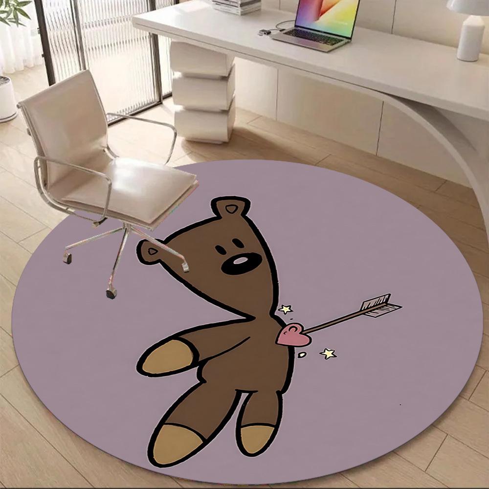 1pc Teddy Bear Office Round Area Rug, Mat Suitable ForOffice, Under Office Chairs Bedroom Living Room Home Decor, Room Deco