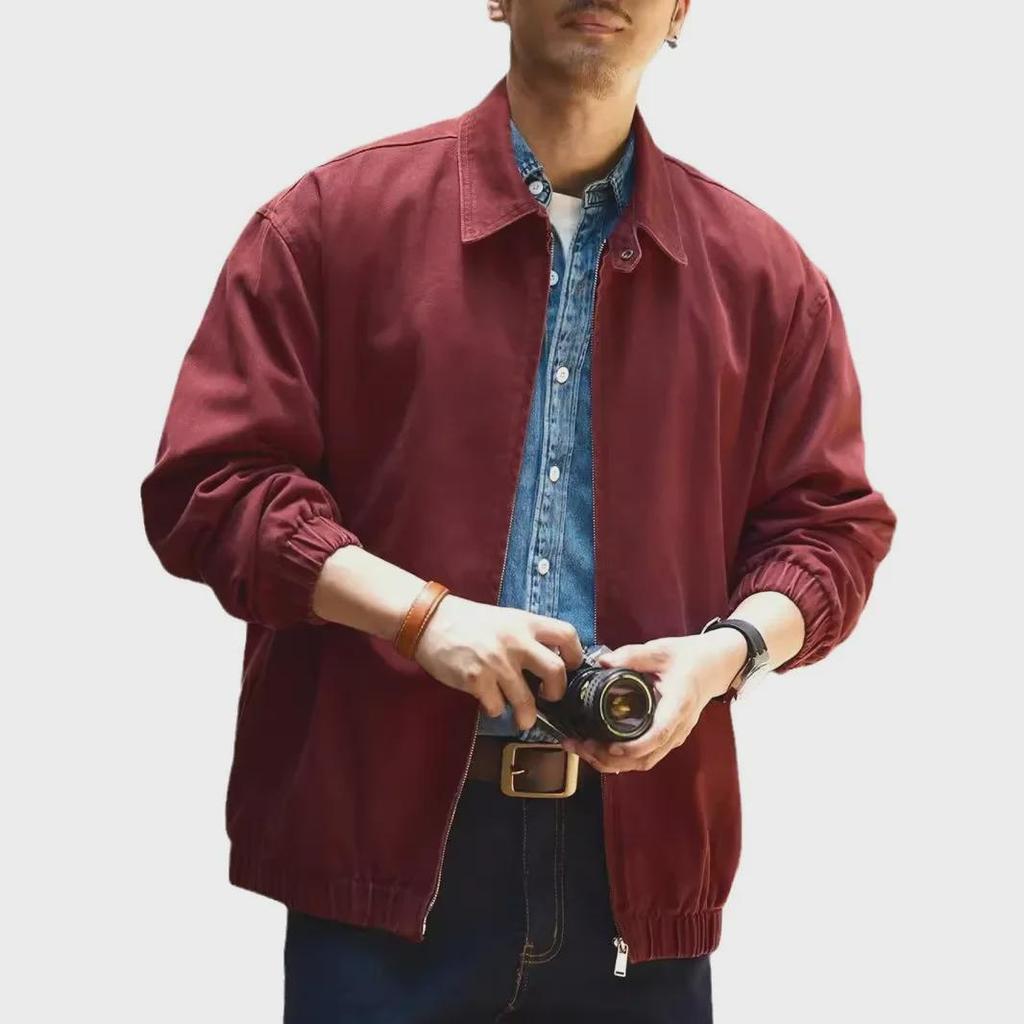 Green Deer Retro Harrington Men's Red Casual Jacket for Autumn/Winter