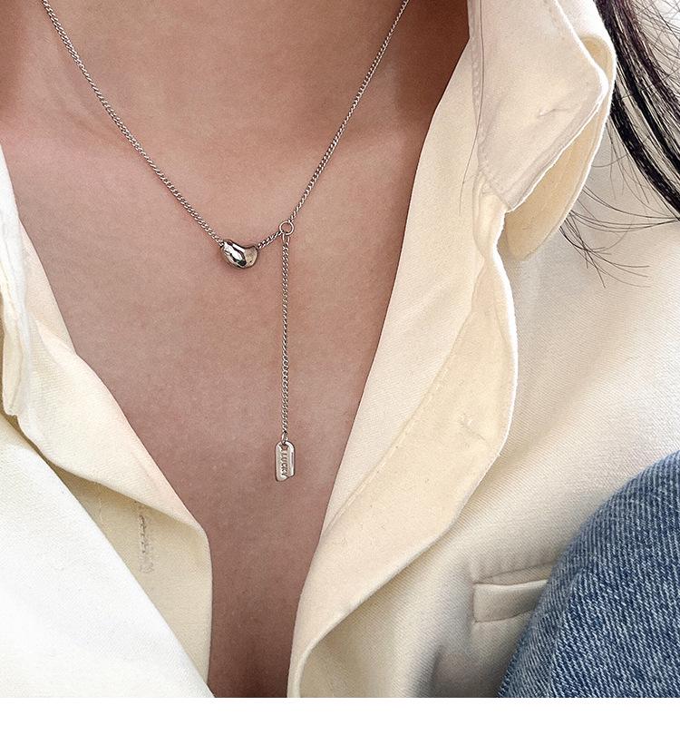 S925 Sterling Silver Korean Minimalist Lucky Tag Bean Necklace Choker