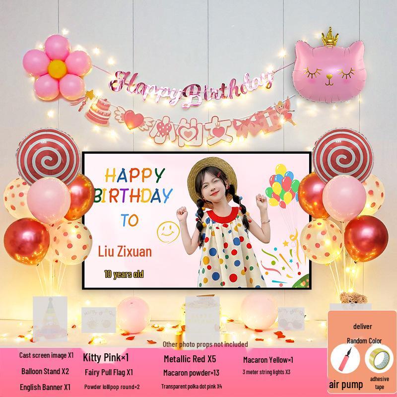 Happy Birthday Balloons for 7-8-Year-Old Girls - Home Party Decoration and Background Wall Decor