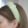 CATTLINE Ribbon Pearl Fur Hairband Green