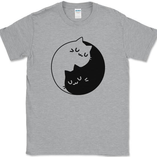 Yin Yang Cats T-Shirt Funny Kitten Lover Animal Peace Humor Novelty Cotton Tee L