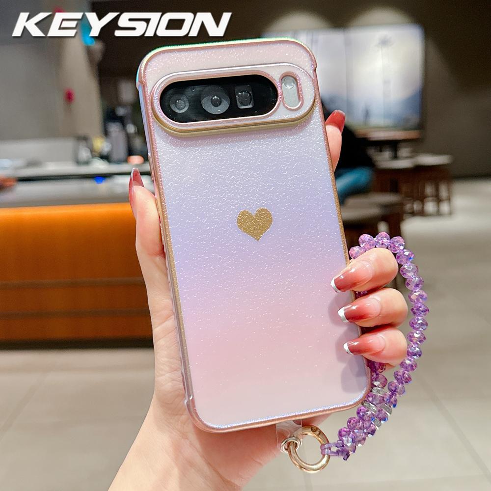 KEYSION Gradient Colorful Phone Case for Google Pixel 10 Pro XL 9 Pro 9A 8A Soft TPU Shockproof Back Cover With Crystal Bracelet