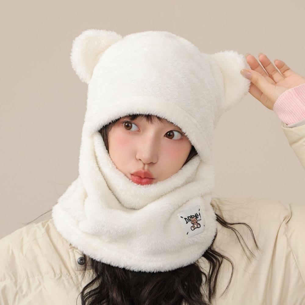 Windproof Beanies Cap Korean Style Winter Pullover Cap Casual Bear Cap Scarf Set  Girls
