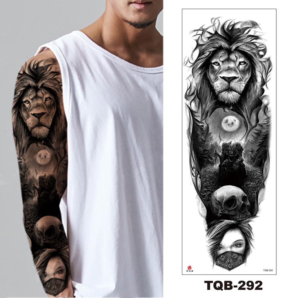 1 PC 480*170MM Full Arm Leg Temporary Tattoo Sticker for Women Men Waterproof Skull Compass Sexy  Tattoo Body Art Fake Flower Tattoo Paper Sticker