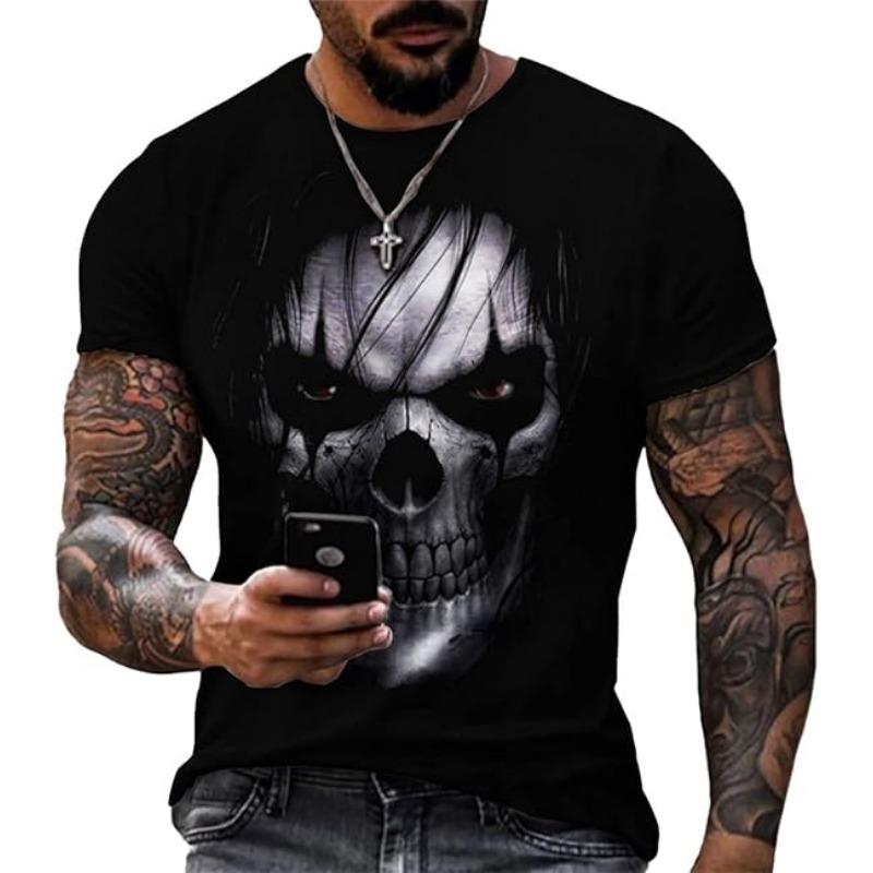 Men's Summer Short Sleeved 3D T-shirt Top Street Skull Pattern Men's Casual T-shirt Top  6XL