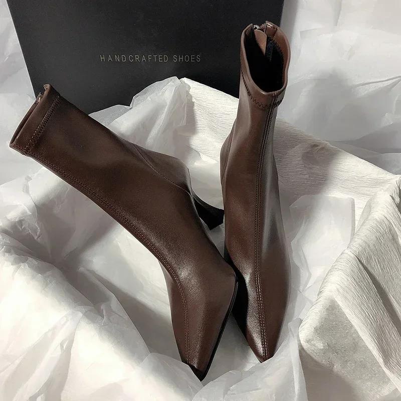 Pointed Toe Ankle Boots For Women Fashion Back Zippers Short Boots Female Thin High Heel 2025 Autumn Winter