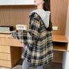 Retro Plaid Style Women's Coat with Hood Casual Mid-length Women's Top Thin Women's Spring Coat