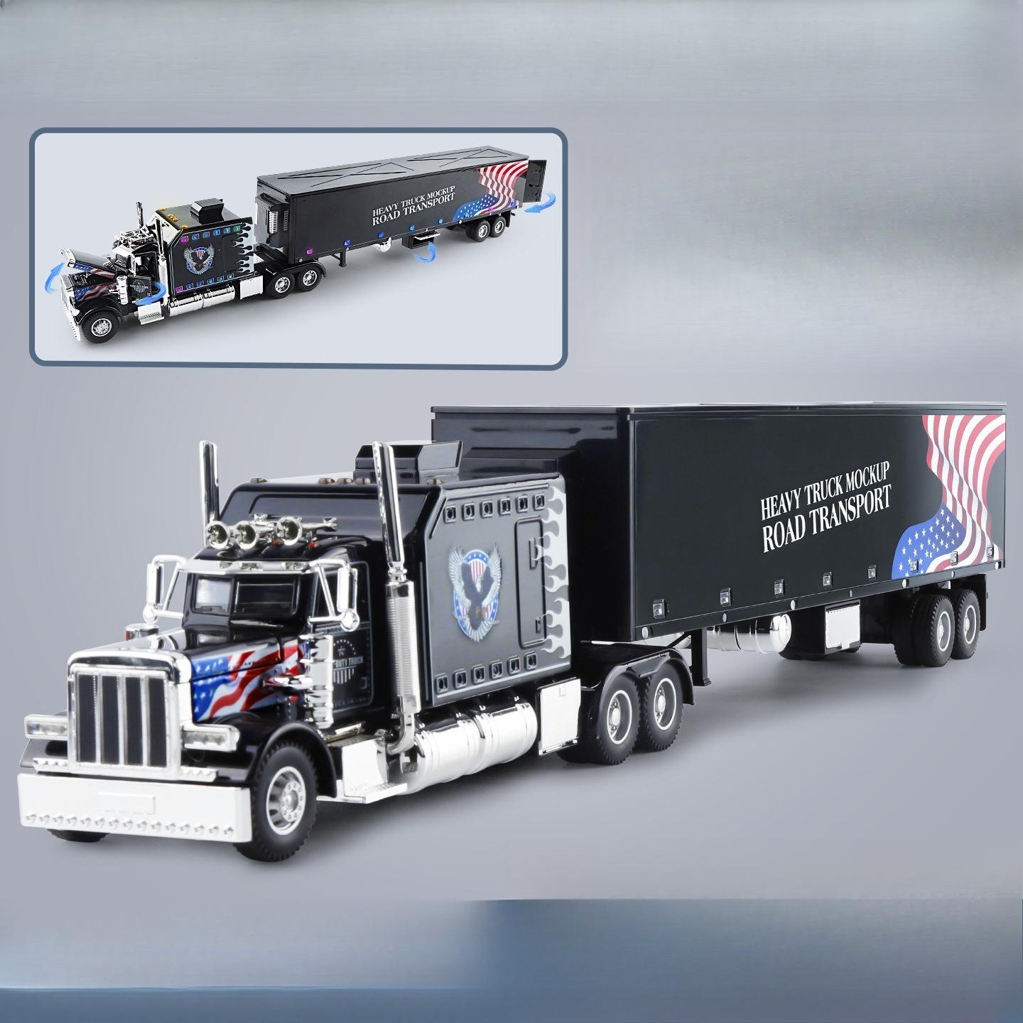 

1:24 American Heavy Truck Trailer Sound and Light Pull-back Car Children s Toys Simulation Alloy Car Model Collection Ornament