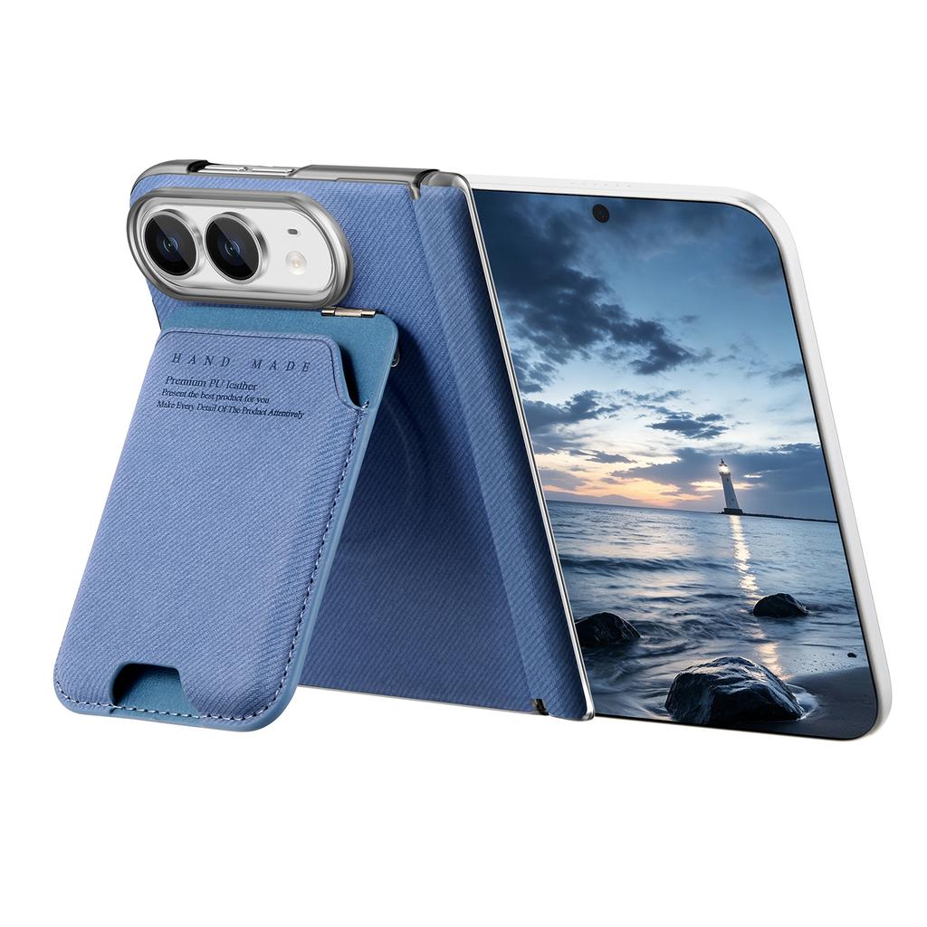 Magnetic Flip Card Slots Wallet Bracket Leather Phone Case for iPhone Duo 18 Fold Wide Central Axis Protection for Magsafe Cover