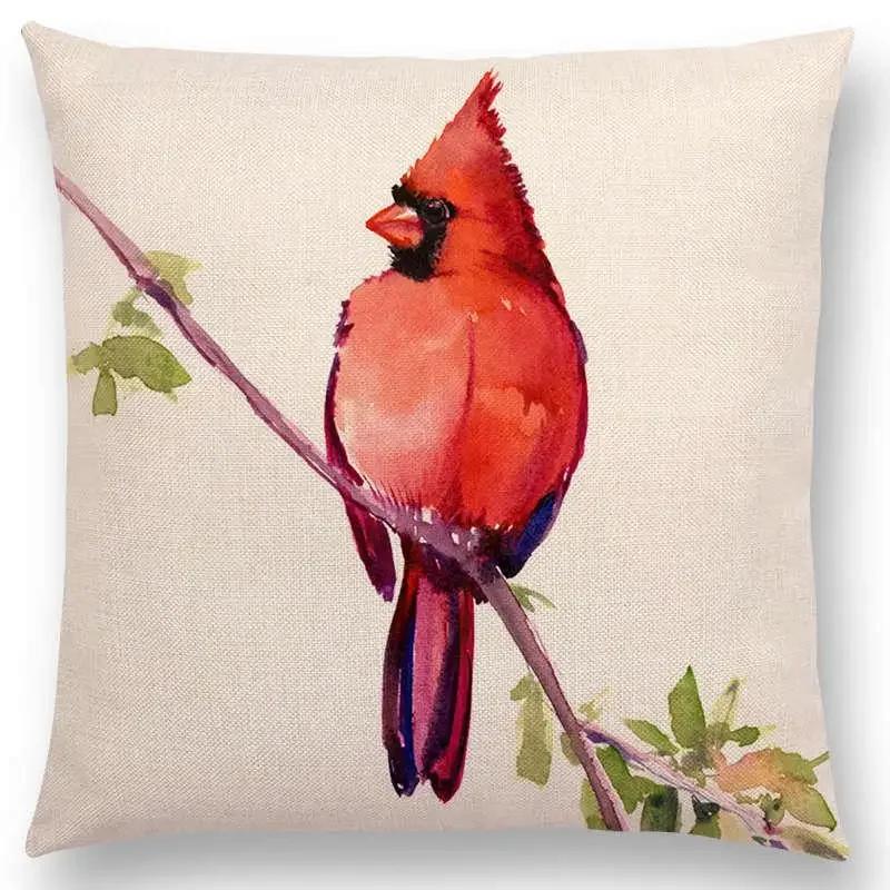 Watercolor Birds Series Cushion Cover Goldfinch Chickadee Cardinal Kingfisher Prints Pillow Case
