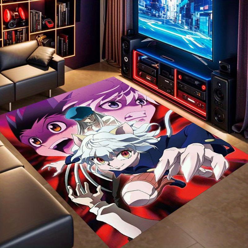 Hunter X Hunter Anime Area Rug, Non Slip Floor Mat, Neferpitou Gon Killua Print Carpet for Living Room Bedroom Decor
