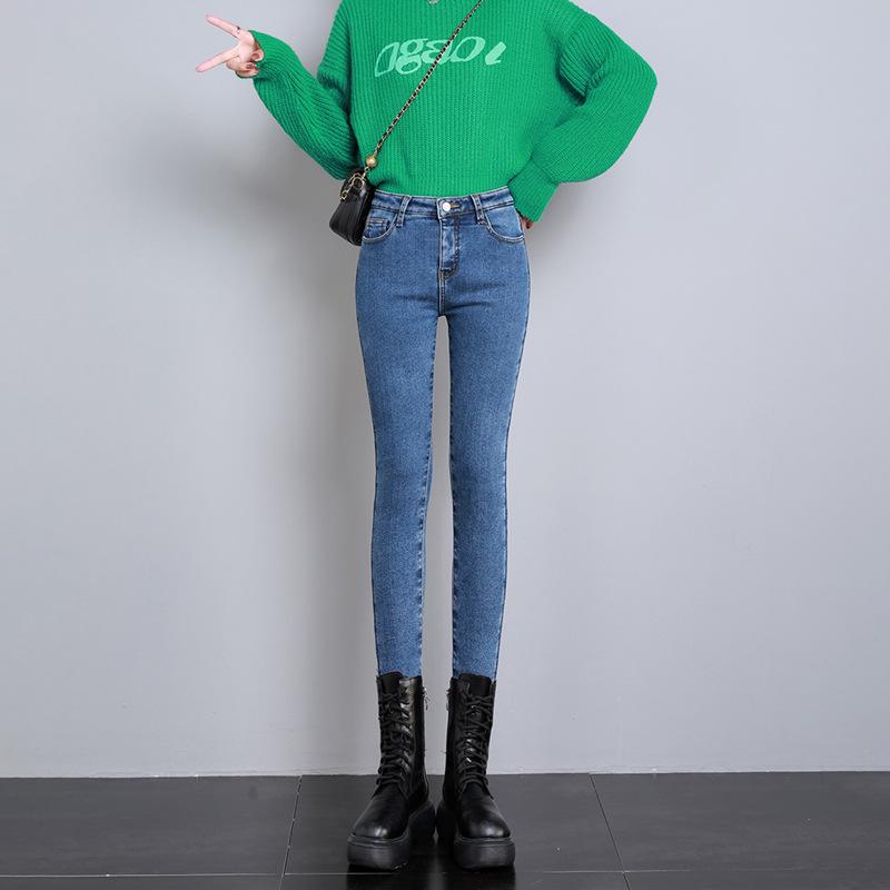 High-Waisted Women's Fleece-Lined Slimming Jeans - Autumn/Winter 2023 Warm Pencil Pants