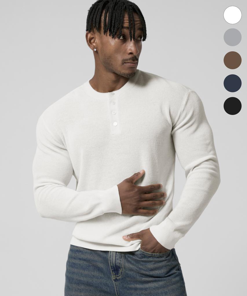 DRIX Washable Linen Henley Neck Muscle Fit Long Sleeve Knit_5 Colors