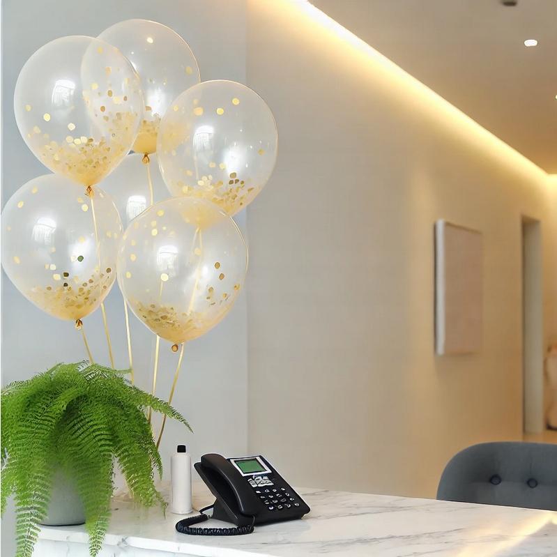 Transparent Balloons Gold Confetti Gold Birthday Communion Wedding 10 Pcs