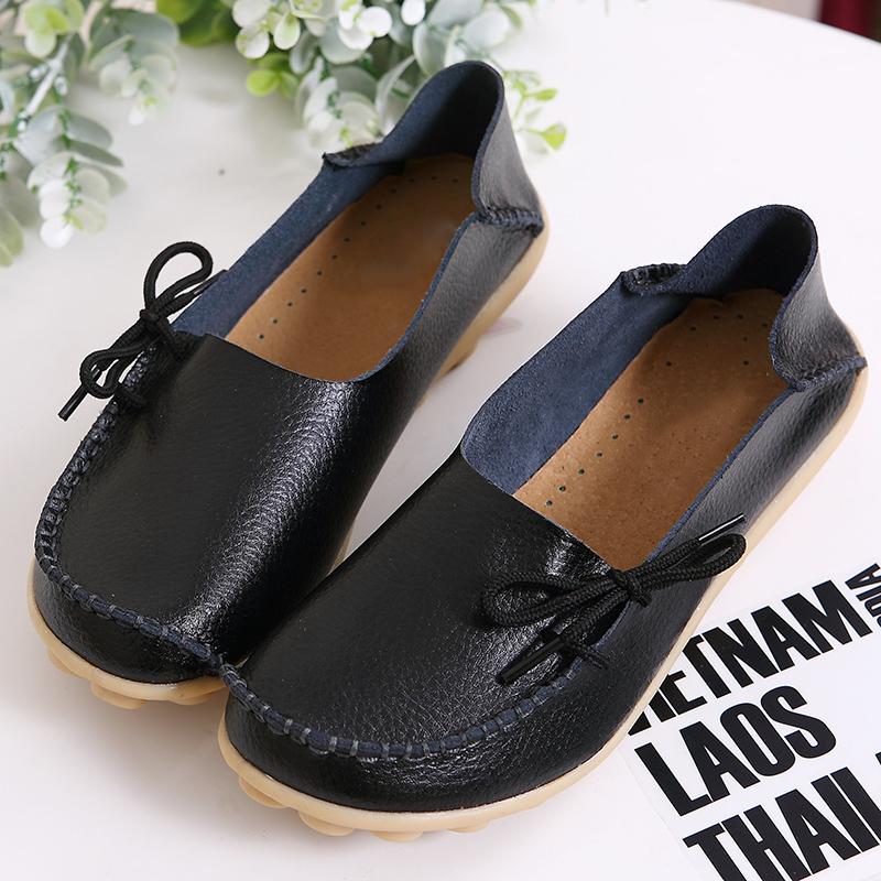 

Жіноче взуття на платформі Туфлі для мами з натуральної шкіри на шнурівці Регульована щільність Ретро Зручне взуття для прогулянок Нековзке взуття великого розміру 43 чорний