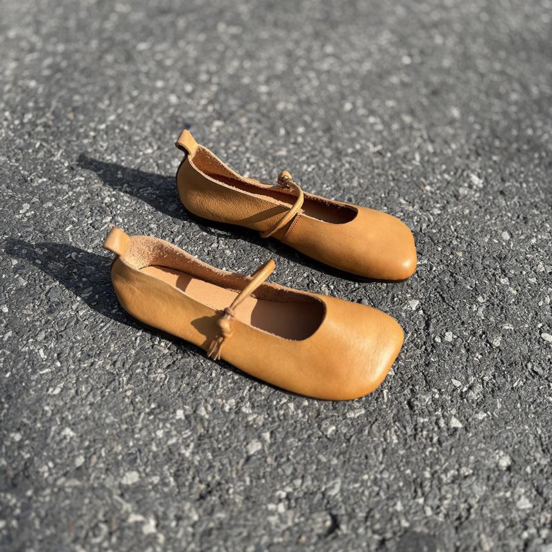 Johnature Spring Autumn Retro Button Shallow Soft Sole Flats Casual Round Toe Loafers Women Genuine Leather Shoes