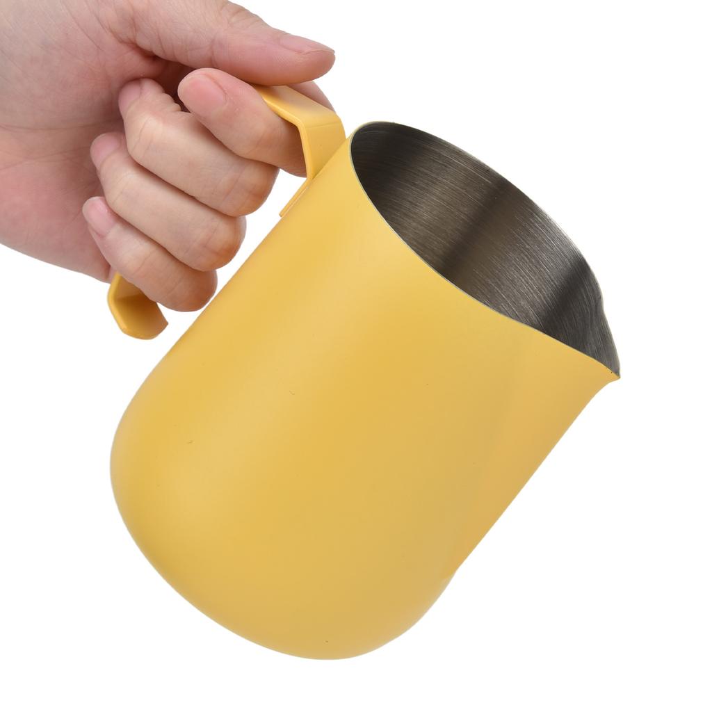Milk Frothing Pitcher Thickened Frother Cup 450ml with Pointed Spout for Coffee Machine CafeYellow