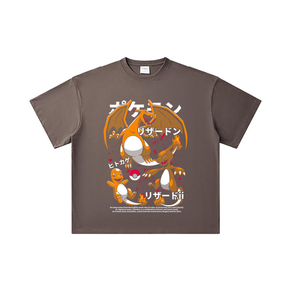 260 GSM Double Yarn 32 Count 100% Cotton Pokemon V19 Charmander Print Unisex Heavy Cotton T Shirt