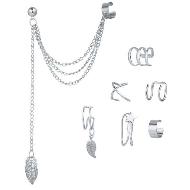 Fake Piercing Ear Cuff Clip On Earrings Tassel Leaf Jewelry Sets Cool Aesthetic Accessories Gifts For Women Statement Earrings
