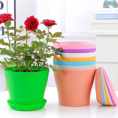 Open-Top Plastic Flowerot With Tray Home Garden Potted Plant Accessories Succulents Roses Flower Pots For Balcony Gardens Indoor
