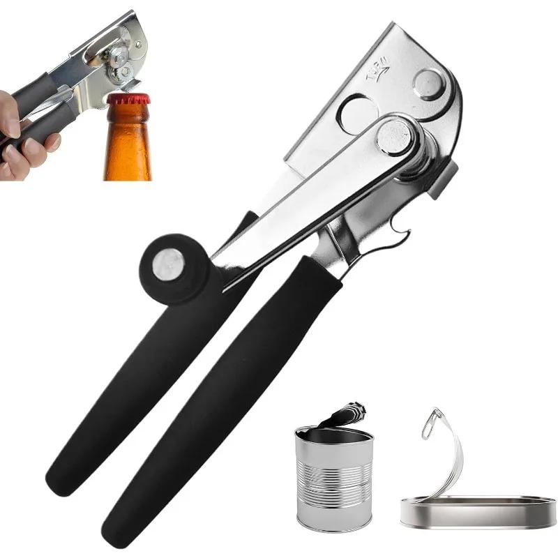 Stainless Steel Manual Can Opener Heavy Duty Handheld with Extra Long Handles for Seniors Elderly Kitchen Use Bottle Opener