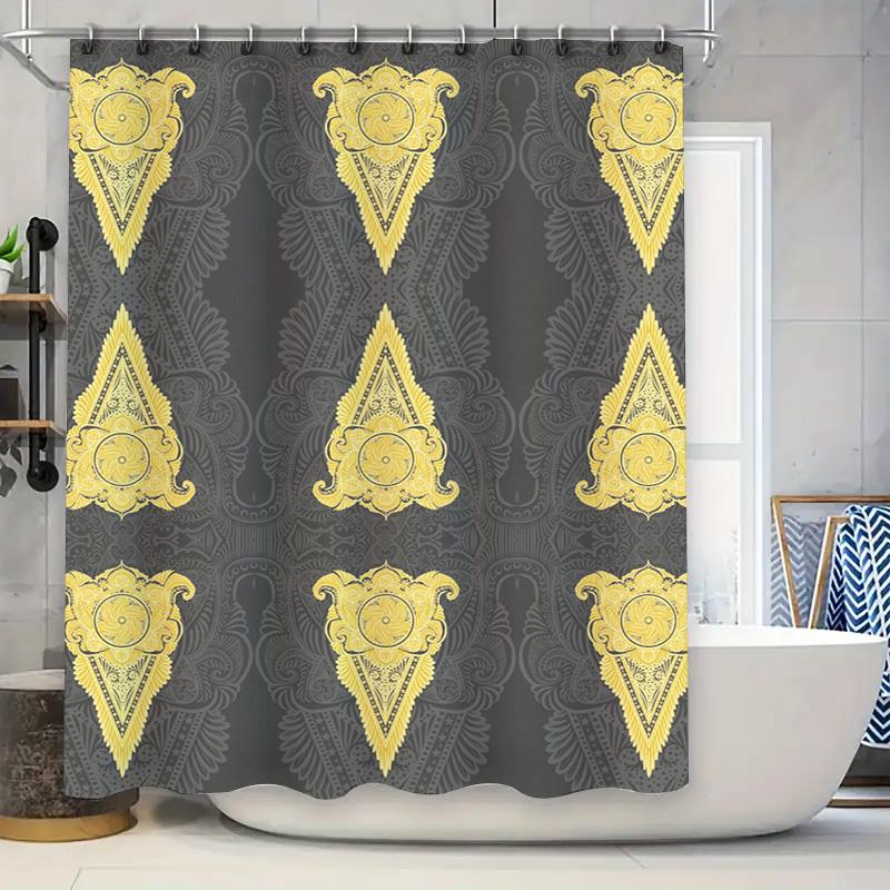Gold Plated Decorative Shower Curtain Set with Tassel Rod Pocket for Bathroom Home Decoration Gray Yellow
