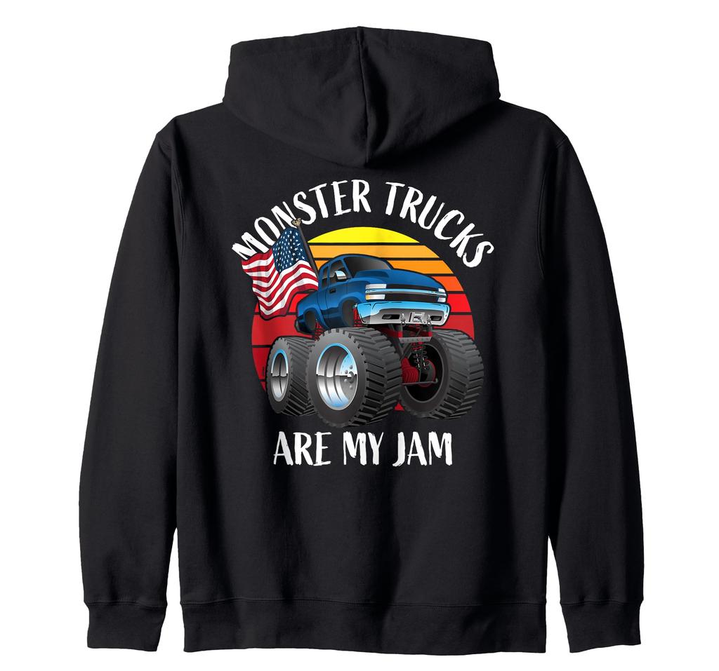 Monster Truck Are My Jam Funny 4x4 Monster Truck Cartoon Zip Hoodie