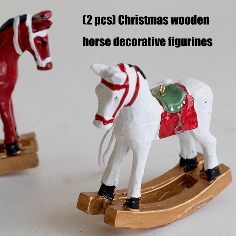 2Pcs Christmas Tree Hanging Ornament Resin Horse Figurine Hanging Decorations For Mantels Tabletop Holiday Decoration